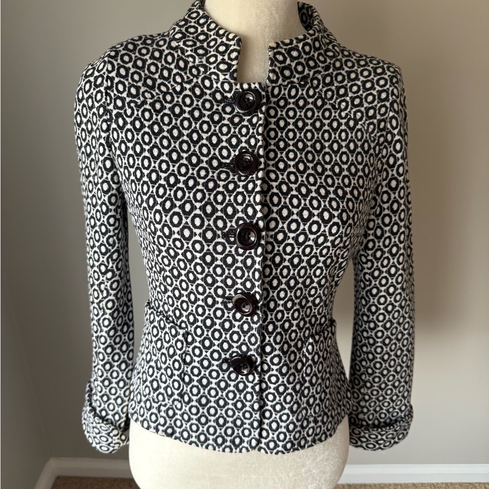 Saks Fifth Avenue Black and White Geometric Sweater Blazer